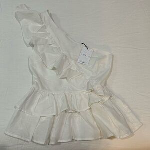 Showpo. One Shouldered White Ruffle Top - Size 4